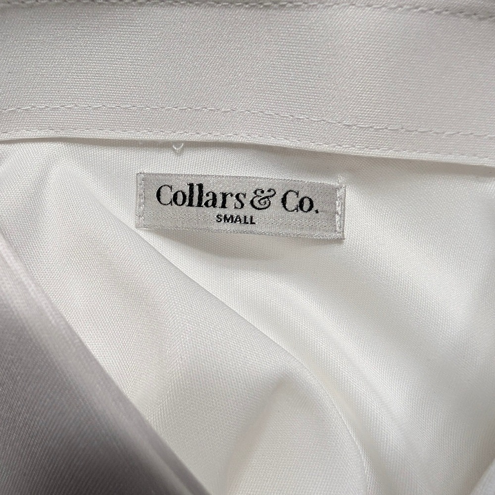 Collars & Co Mens Dress Semi Spread Collar Polo Shirt White Short Sleeve Small - Picture 6 of 13